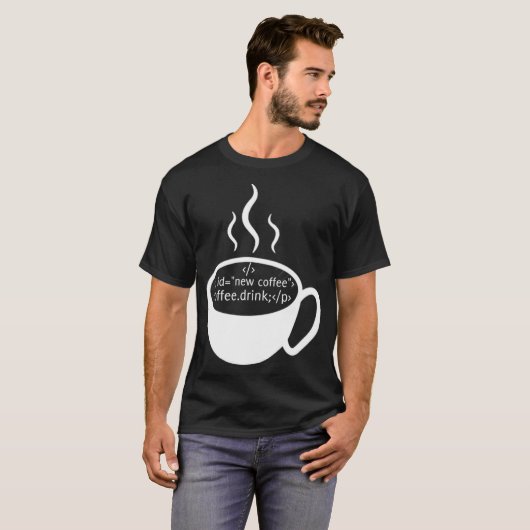 JavaScript HTMLコードドリンクコーヒー Tシャツ (正面フル)