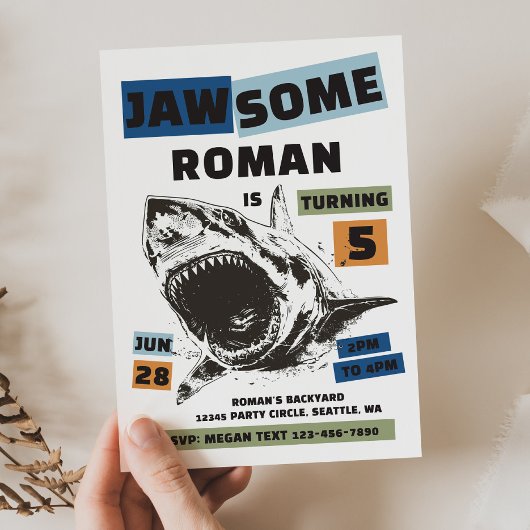 Jaw-Some Shark Birthday Invitation 招待状