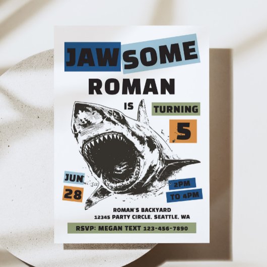 Jaw-Some Shark Birthday Invitation 招待状