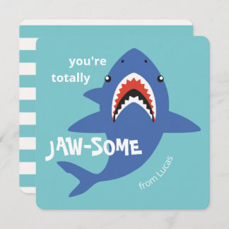 Jaw-some shark classroom valentines day card シーズンカード