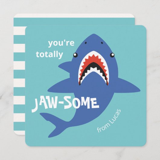 Jaw-some shark classroom valentines day card シーズンカード (正面/裏面)