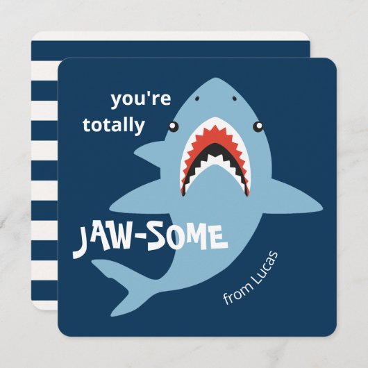 Jaw-some shark classroom valentines day card シーズンカード (正面/裏面)