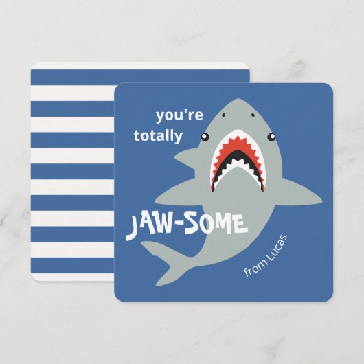 Jaw-some shark classroom valentines day card シーズンカード (正面/裏面)