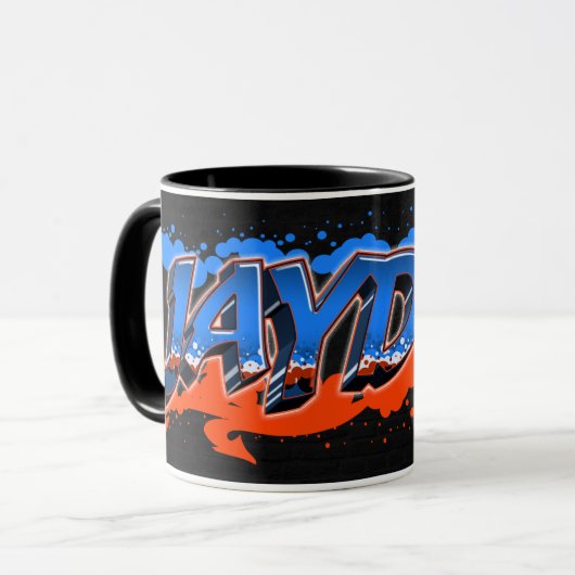 Jayden Vorname Name Graffiti blue orange Tasse マグカップ (正面左)
