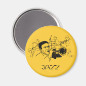 JAZZミュージシャン(トランペットと音楽ノート付き) マグネット (正面/裏面)