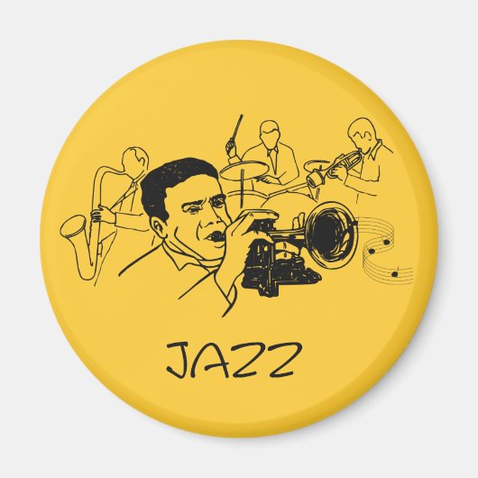 JAZZミュージシャン(トランペットと音楽ノート付き) マグネット (正面)