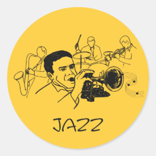 JAZZミュージシャン（トランペットと音楽ノート付き） ラウンドシール