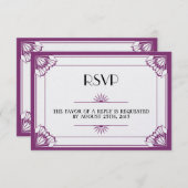 Jazz age purpleアールデコRSVP結婚の対応 出欠カード (正面/裏面)
