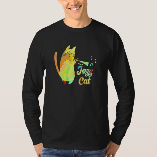 Jazz Cat Cat Playing Trumpet Kitten Musician Tシャツ (正面)