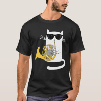 Jazz Cat Playing French Horn - Cool Smooth T-Shirt Tシャツ