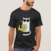Jazz Cat Playing French Horn Hippy Hipster Kitty Tシャツ (正面)