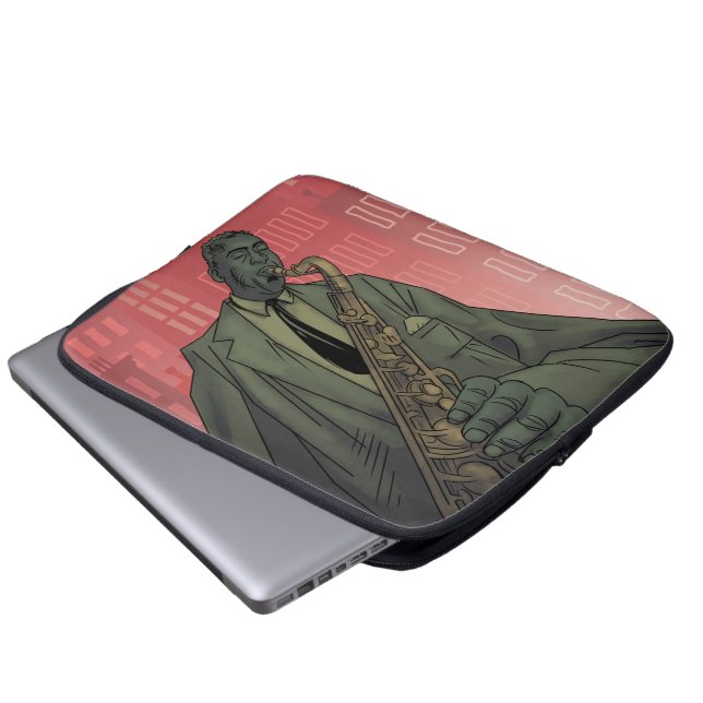 Jazz Midnight saxophone player laptop sleeve ラップトップスリーブ (正面下部)