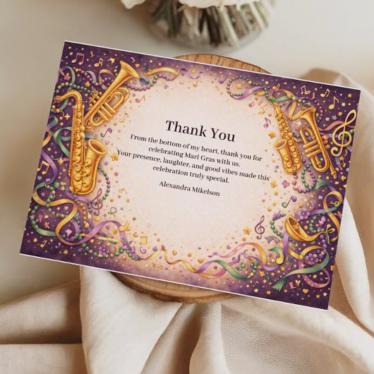 Jazz Music Mardi Gras Masquerade サンキューカード