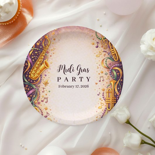 Jazz Music Mardi Gras Masquerade ペーパープレート