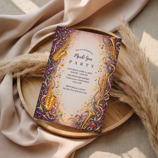 Jazz Music Mardi Gras Masquerade 招待状