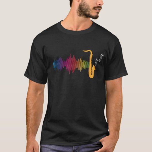 Jazz Saxophonist Colorful Soundwave Saxophone Tシャツ (正面)