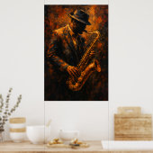 Jazz Saxophonist — Warm Abstract Music Art ポスター (キッチン)