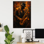 Jazz Saxophonist — Warm Abstract Music Art ポスター (ホームオフィス)