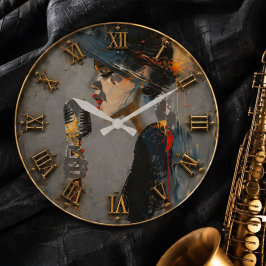 Jazz Singer Retro Female Vocalist Art ラージ壁時計