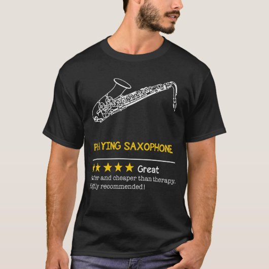 Jazz Up Your Mood:サクソフォン – 安く、速く、Fu Tシャツ (正面)
