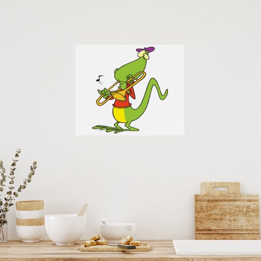 jazzy trombone playing lizard cartoon ポスター (キッチン)