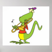 jazzy trombone playing lizard cartoon ポスター (正面)
