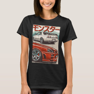 JDMスカイラインR32カーチューニングジャパンライジングサンドリフト Tシャツ