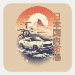 JDM car with Japanese landscape on background スクエアシール