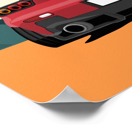 JDM Red RX-7 Rear View Racing Car Illustration Art ポスター (角)