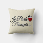 Je Parle Francais私はフランスワインガラスのベレー帽を話します クッション (裏面)