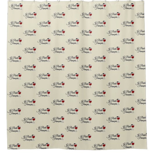 Je Parle Francais私はフランスワインガラスのベレー帽を話します シャワーカーテン (正面)