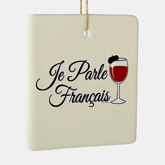 Je Parle Francais私はフランスワインガラスのベレー帽を話します セラミックオーナメント (右)