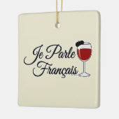 Je Parle Francais私はフランスワインガラスのベレー帽を話します セラミックオーナメント (左)
