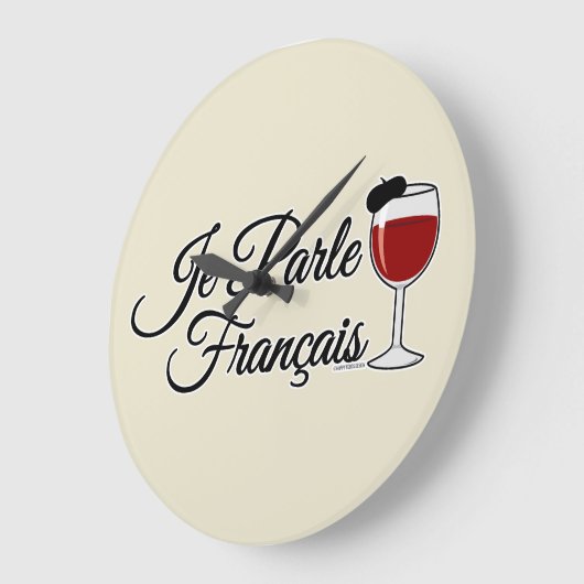 Je Parle Francais私はフランスワインガラスのベレー帽を話します ラージ壁時計 (傾斜)