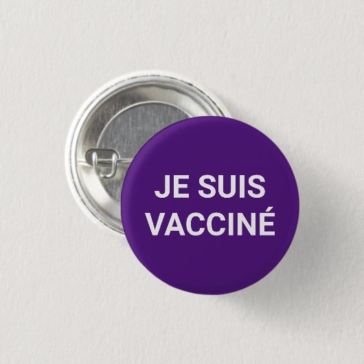 Je suis vaccine、紫の白フランスの語 缶バッジ (正面&裏面)
