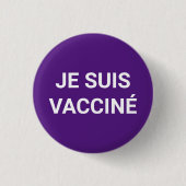 Je suis vaccine、紫の白フランスの語 缶バッジ (正面)