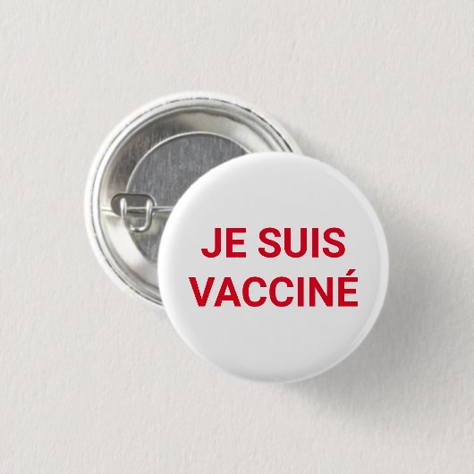 Je suis vaccine、赤い白フランスの語 缶バッジ (正面&裏面)