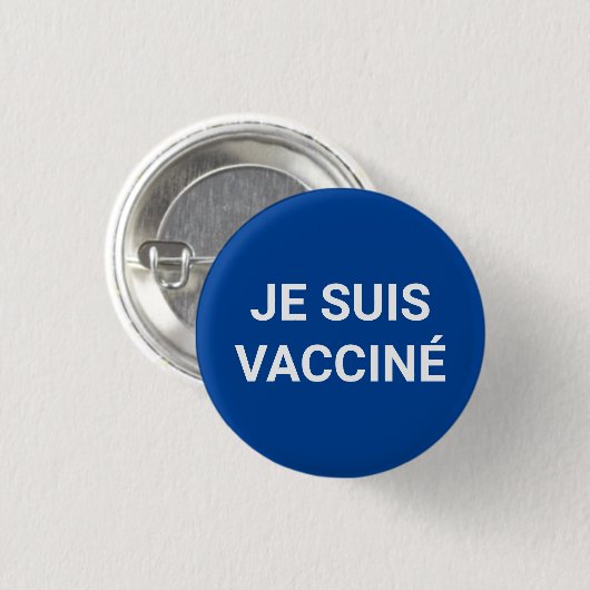 Je suis vaccine、青い白いフランスの言語 缶バッジ (正面&裏面)