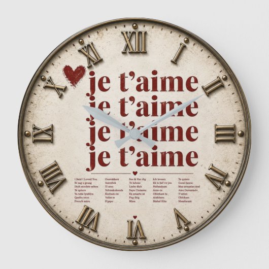 Je T’aime in Many Languages Romantic ラージ壁時計 (正面)
