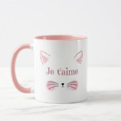 Je t'aimeかわいいピンク猫顔コーヒーマグ マグカップ (左)