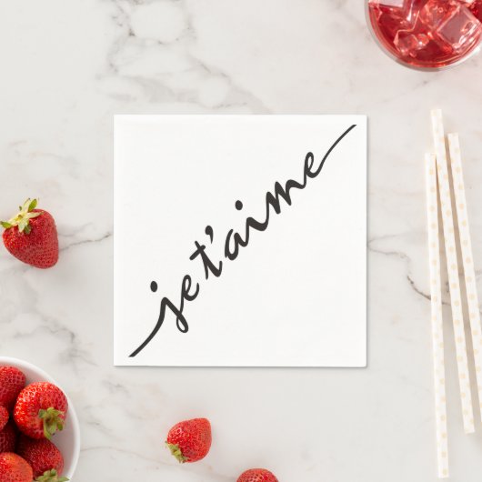 je t'aime – 私はあなたを愛しフランスのている – 黒 スタンダードカクテルナプキン (インサイチュ)