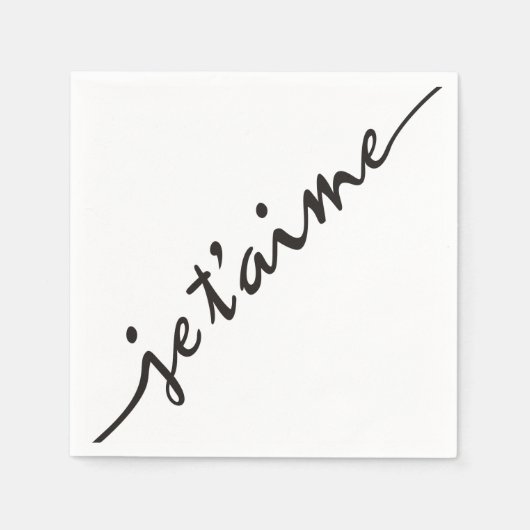 je t'aime – 私はあなたを愛しフランスのている – 黒 スタンダードカクテルナプキン (正面)