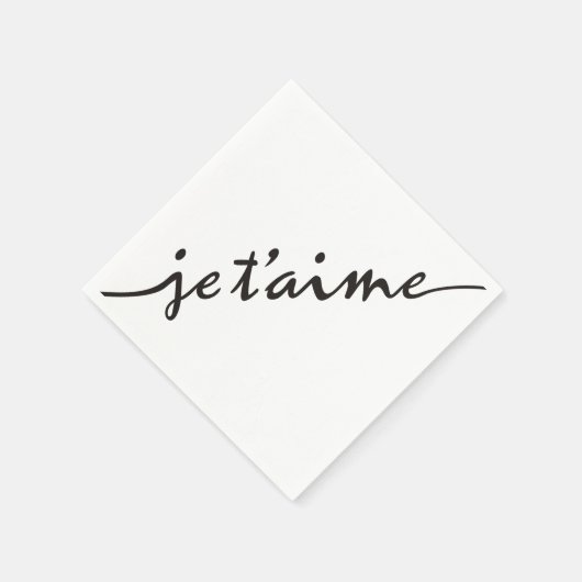 je t'aime – 私はあなたを愛しフランスのている – 黒 スタンダードカクテルナプキン (角)