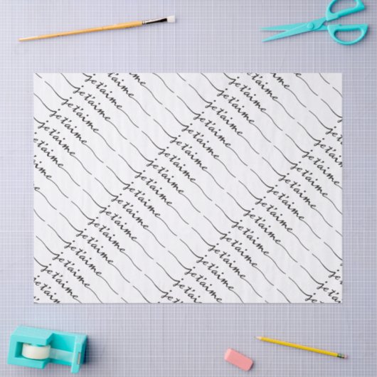 je t'aime – 私はあなたを愛しフランスのている – 黒 薄葉紙 (クラフト)