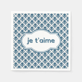 Je T'aime Elegant French Tapestry Blue White スタンダードカクテルナプキン