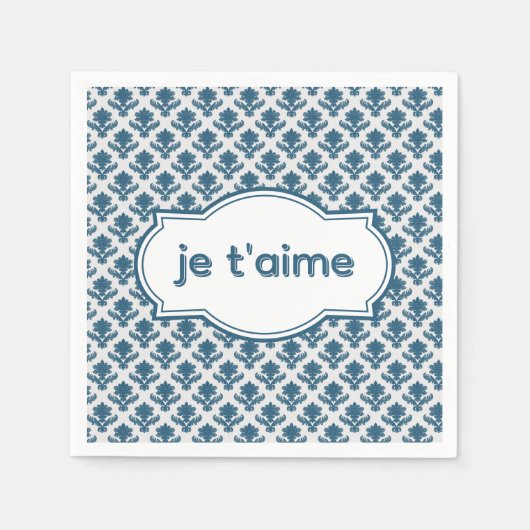 Je T'aime Elegant French Tapestry Blue White スタンダードカクテルナプキン (正面)