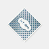 Je T'aime Elegant French Tapestry Blue White スタンダードカクテルナプキン (角)