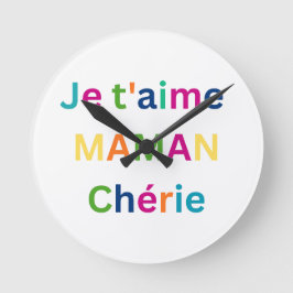 "Je t'aime MAMAN chérie" Cute Kids Wall Clock ラウンド壁時計