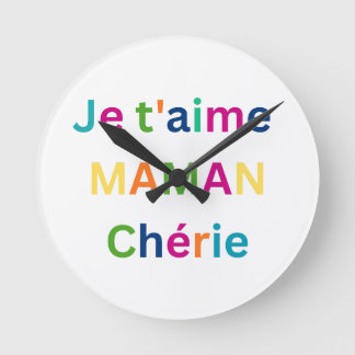 "Je t'aime MAMAN chérie" Cute Kids Wall Clock ラウンド壁時計