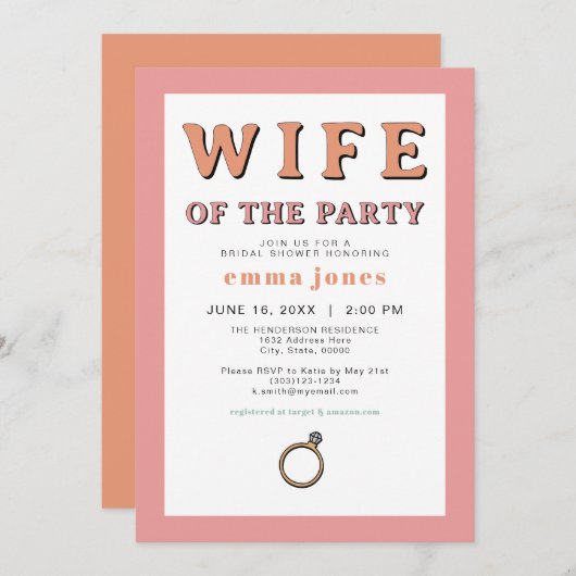 JEANレトロワイフオブザパーティーバブルブライダルシャワー 招待状 (正面/裏面)